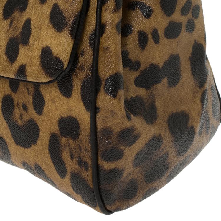 Pre Owned Dolce and Gabbana Leopard Print Coated Canvas Medium Miss Sicily Tote