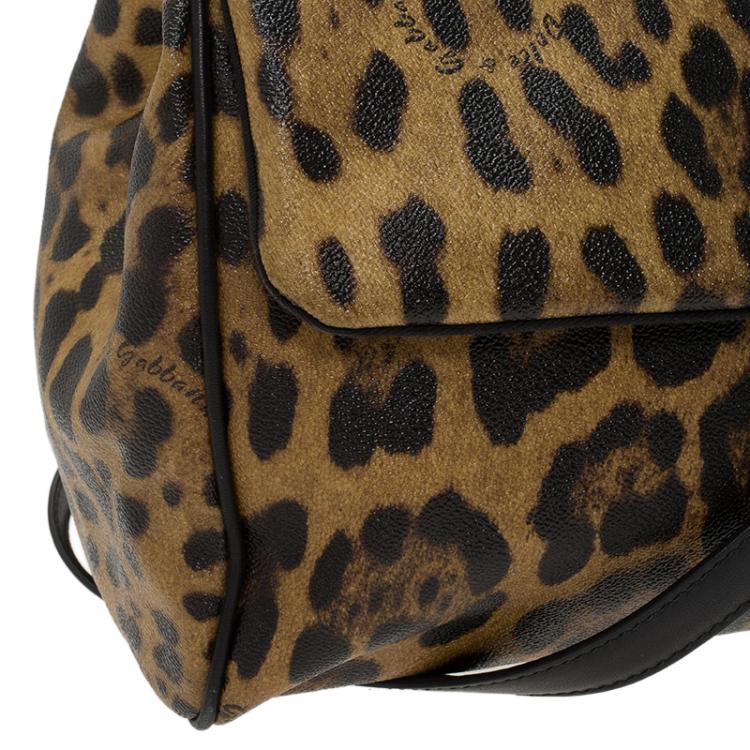 Pre Owned Dolce and Gabbana Leopard Print Coated Canvas Medium Miss Sicily Tote