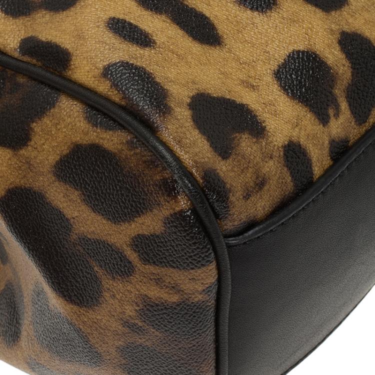 Pre Owned Dolce and Gabbana Leopard Print Coated Canvas Medium Miss Sicily Tote
