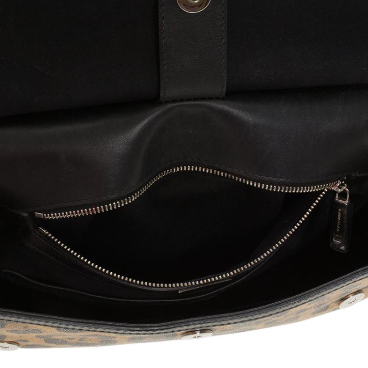 Pre Owned Dolce and Gabbana Leopard Print Coated Canvas Medium Miss Sicily Tote