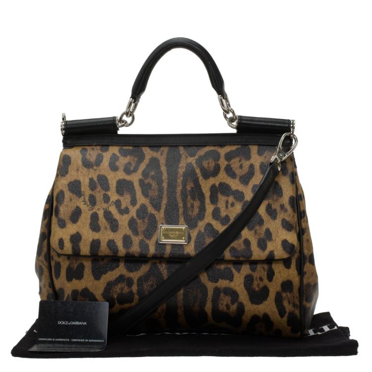 Pre Owned Dolce and Gabbana Leopard Print Coated Canvas Medium Miss Sicily Tote