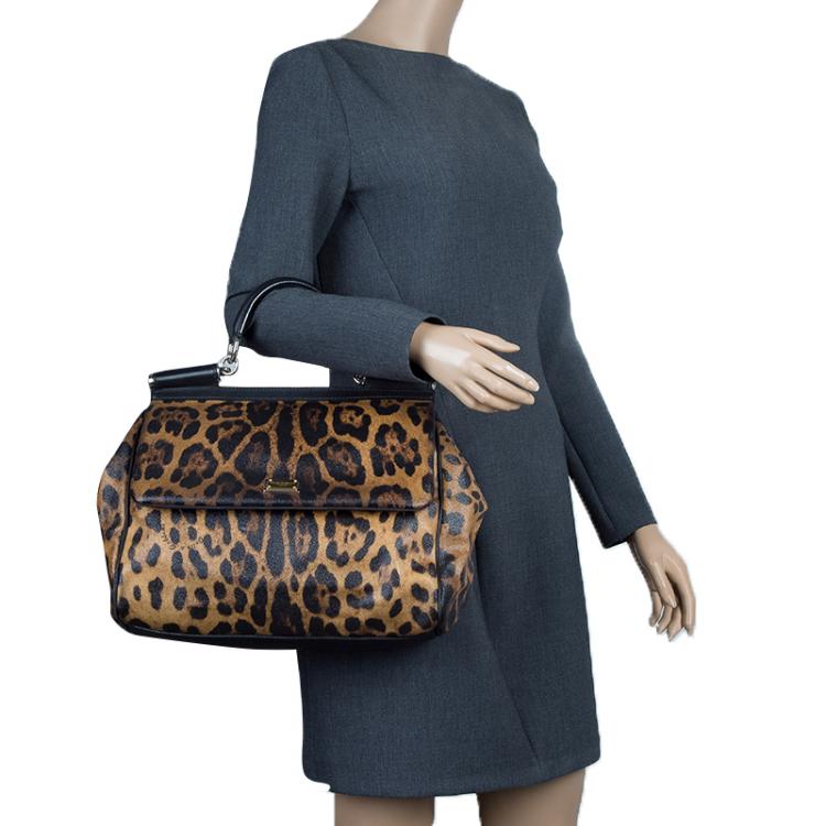 Pre Owned Dolce and Gabbana Leopard Print Coated Canvas Medium Miss Sicily Tote