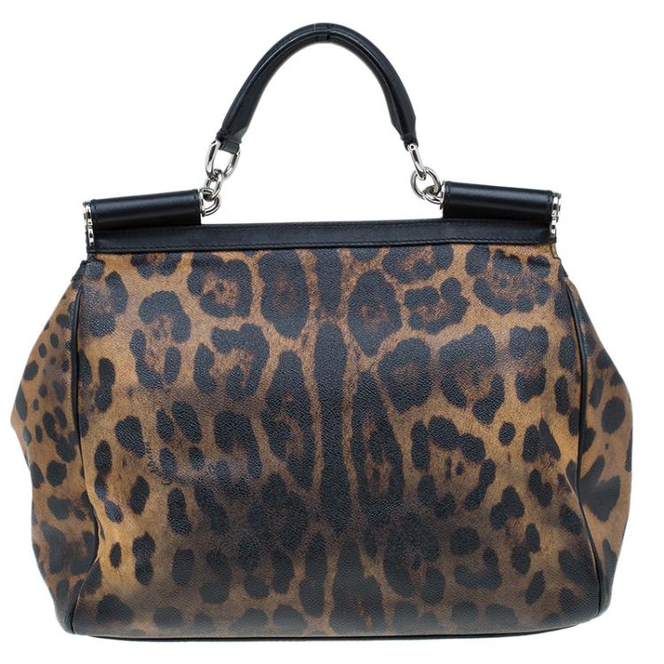 Pre Owned Dolce and Gabbana Leopard Print Coated Canvas Medium Miss Sicily Tote