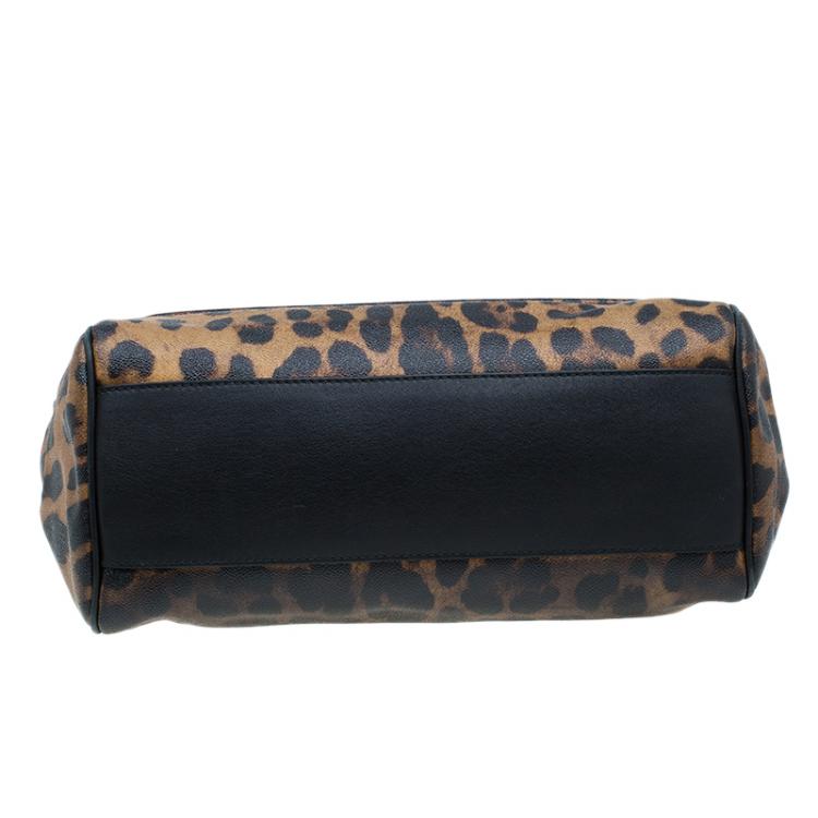 Pre Owned Dolce and Gabbana Leopard Print Coated Canvas Medium Miss Sicily Tote