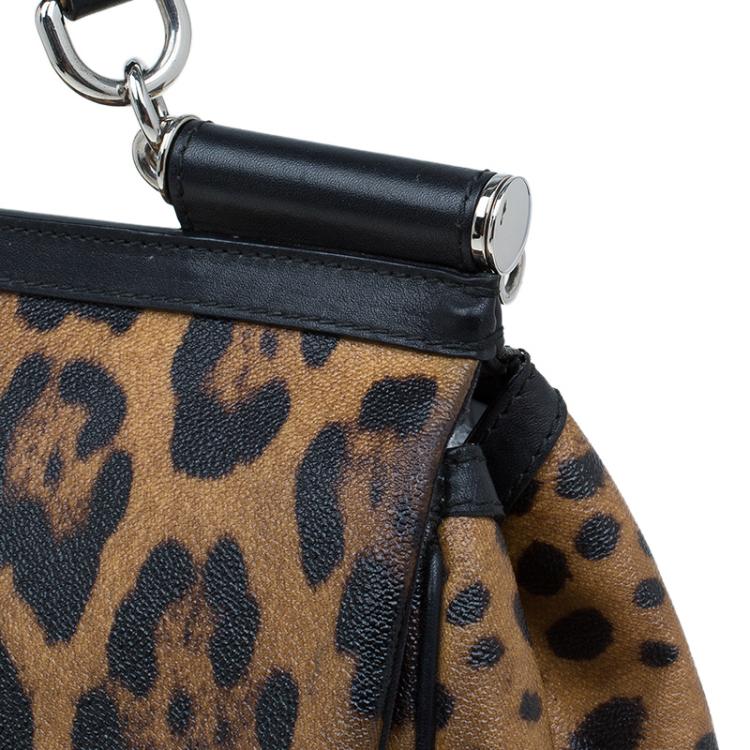 Pre Owned Dolce and Gabbana Leopard Print Coated Canvas Medium Miss Sicily Tote