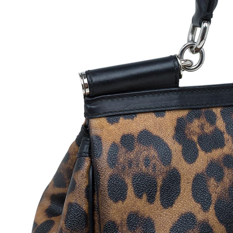 Pre Owned Dolce and Gabbana Leopard Print Coated Canvas Medium Miss Sicily Tote
