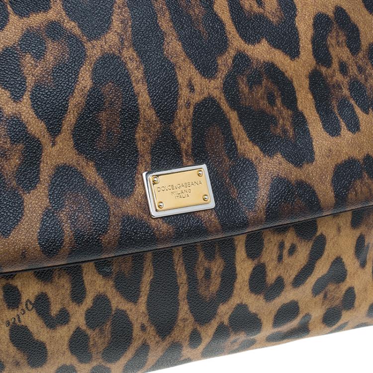 Pre Owned Dolce and Gabbana Leopard Print Coated Canvas Medium Miss Sicily Tote