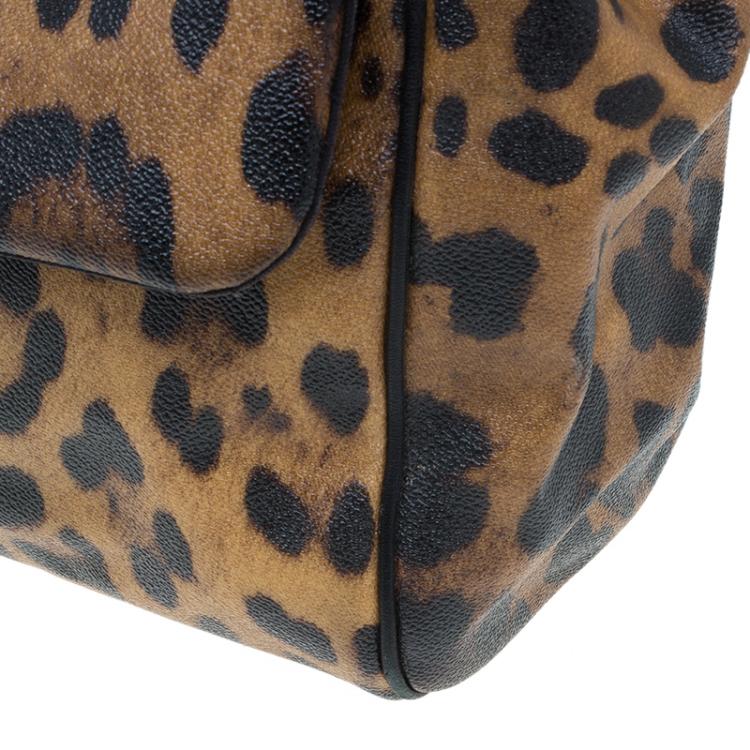 Pre Owned Dolce and Gabbana Leopard Print Coated Canvas Medium Miss Sicily Tote