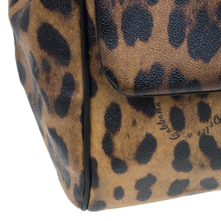 Pre Owned Dolce and Gabbana Leopard Print Coated Canvas Medium Miss Sicily Tote