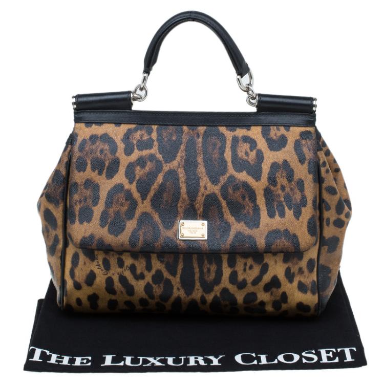Pre Owned Dolce and Gabbana Leopard Print Coated Canvas Medium Miss Sicily Tote