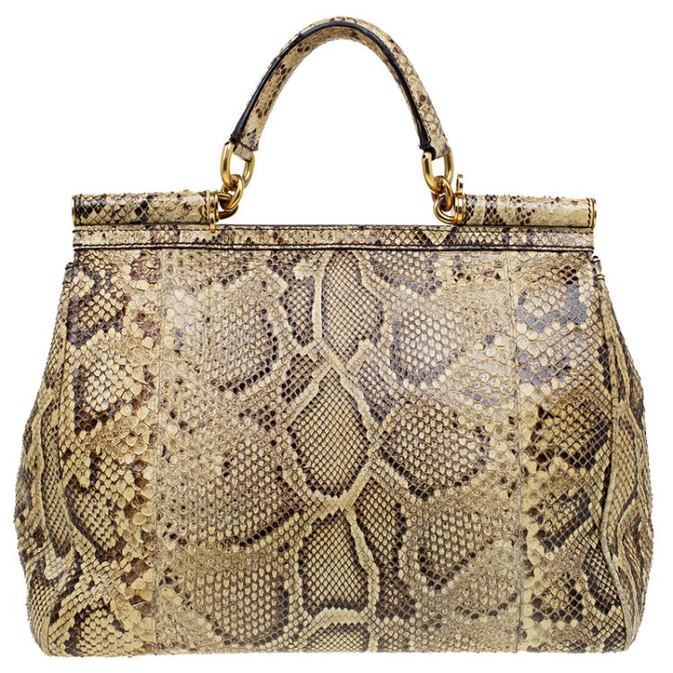 Pre Owned Dolce and Gabbana Yellow Python Medium Miss Sicily Top Handle Bag
