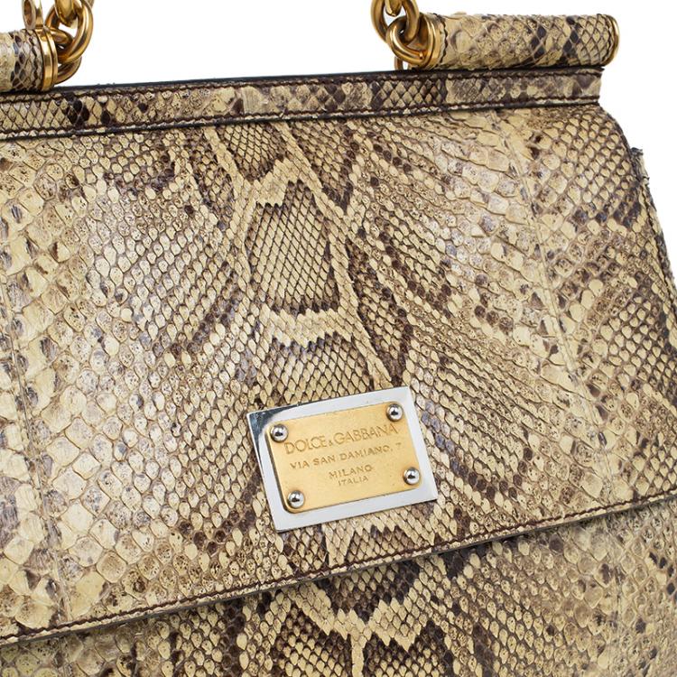 Pre Owned Dolce and Gabbana Yellow Python Medium Miss Sicily Top Handle Bag