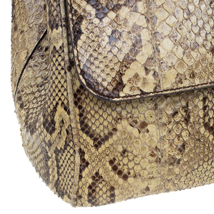 Pre Owned Dolce and Gabbana Yellow Python Medium Miss Sicily Top Handle Bag