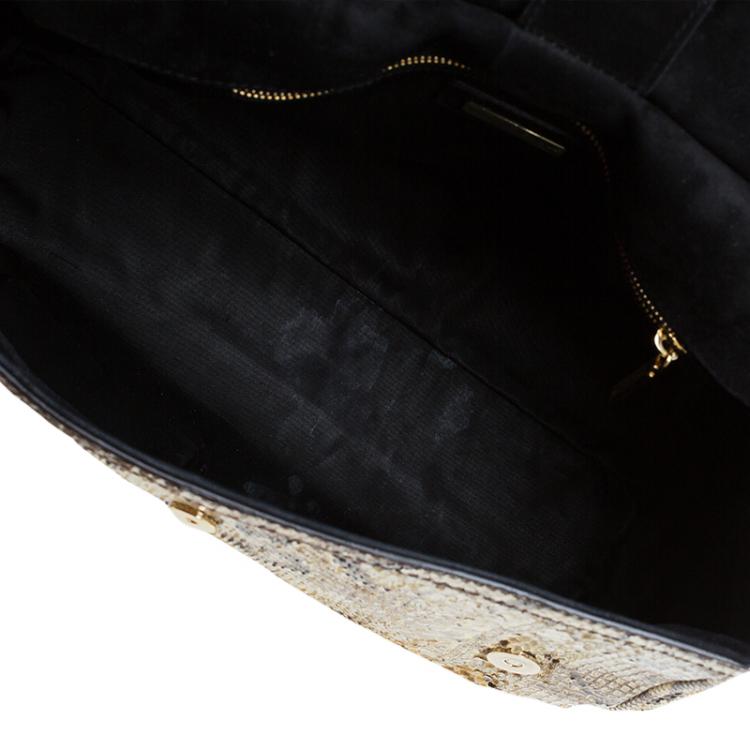 Pre Owned Dolce and Gabbana Yellow Python Medium Miss Sicily Top Handle Bag