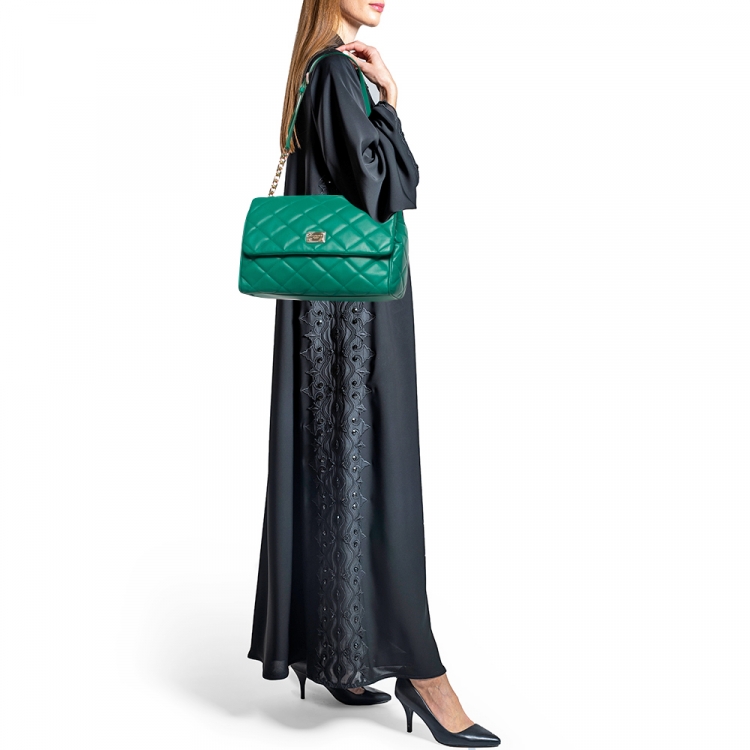 Pre Owned Dolce & Gabbana Green Quilted Leather Miss Kate Shoulder Bag