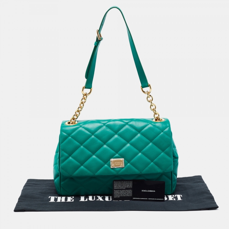 Pre Owned Dolce & Gabbana Green Quilted Leather Miss Kate Shoulder Bag