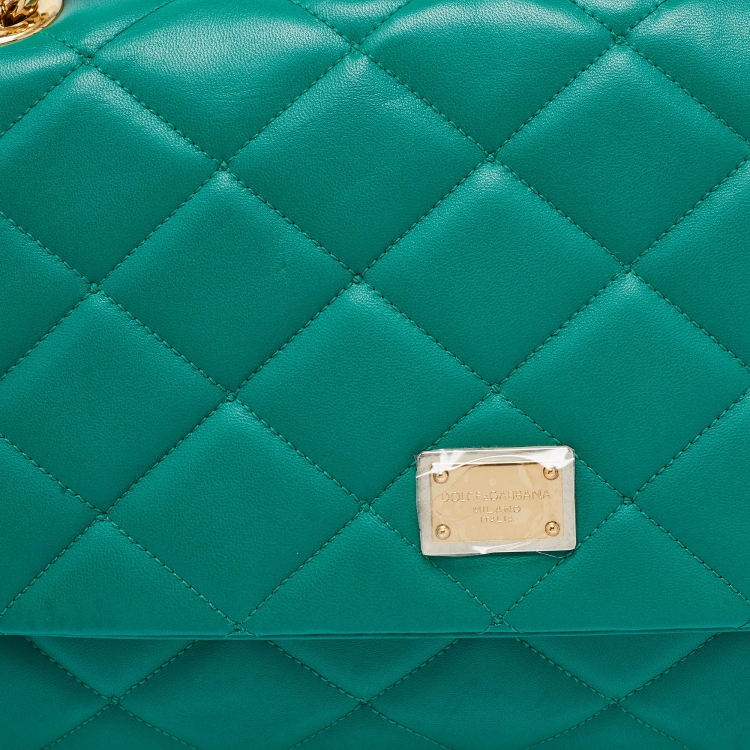 Pre Owned Dolce & Gabbana Green Quilted Leather Miss Kate Shoulder Bag