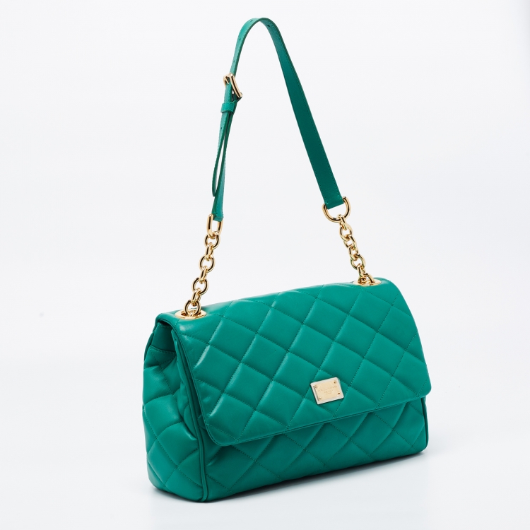 Pre Owned Dolce & Gabbana Green Quilted Leather Miss Kate Shoulder Bag