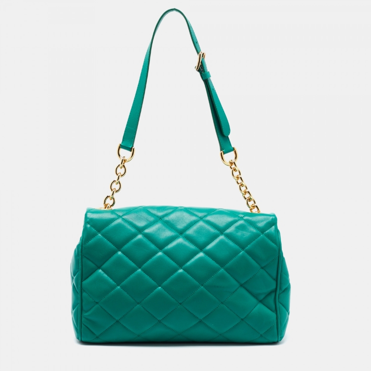 Pre Owned Dolce & Gabbana Green Quilted Leather Miss Kate Shoulder Bag