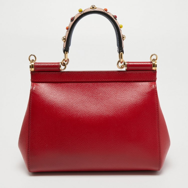 Pre Owned Dolce & Gabbana Red Leather Small Miss Sicily Top Handle Bag