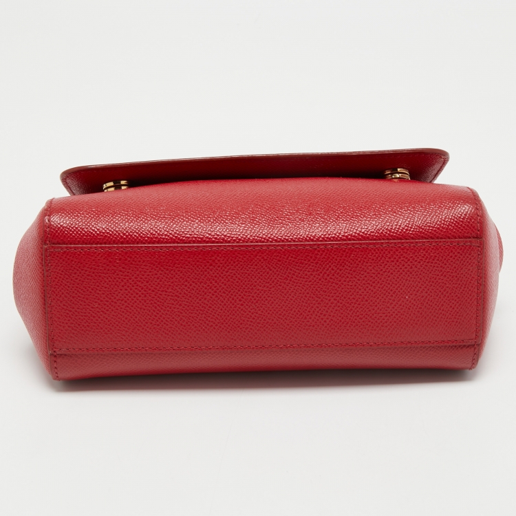 Pre Owned Dolce & Gabbana Red Leather Small Miss Sicily Top Handle Bag