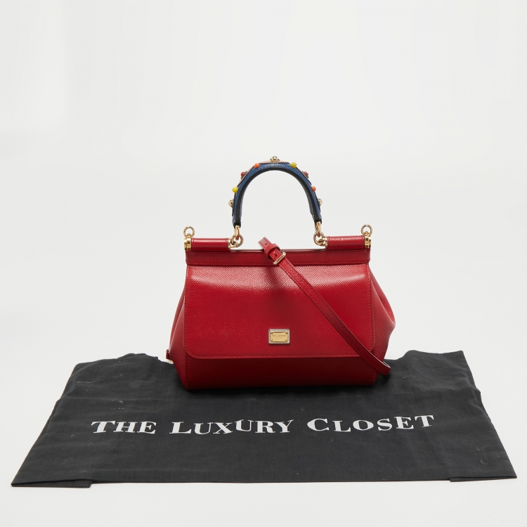 Pre Owned Dolce & Gabbana Red Leather Small Miss Sicily Top Handle Bag
