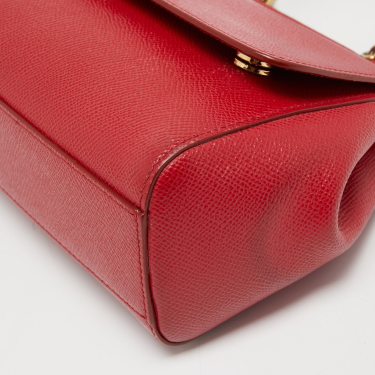 Pre Owned Dolce & Gabbana Red Leather Small Miss Sicily Top Handle Bag