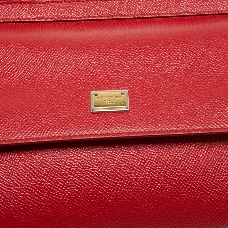 Pre Owned Dolce & Gabbana Red Leather Small Miss Sicily Top Handle Bag