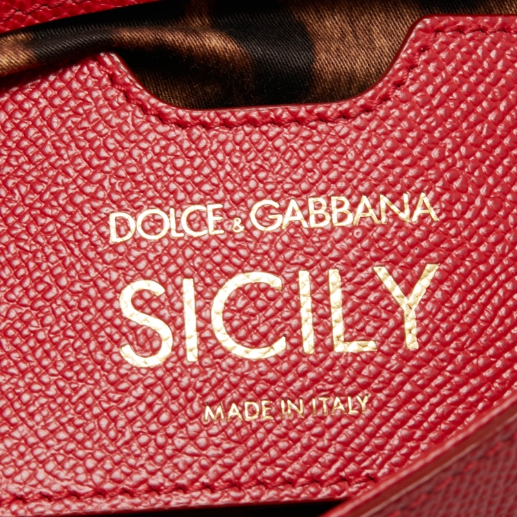 Pre Owned Dolce & Gabbana Red Leather Small Miss Sicily Top Handle Bag