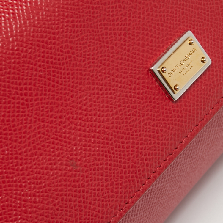 Pre Owned Dolce & Gabbana Red Leather Small Miss Sicily Top Handle Bag