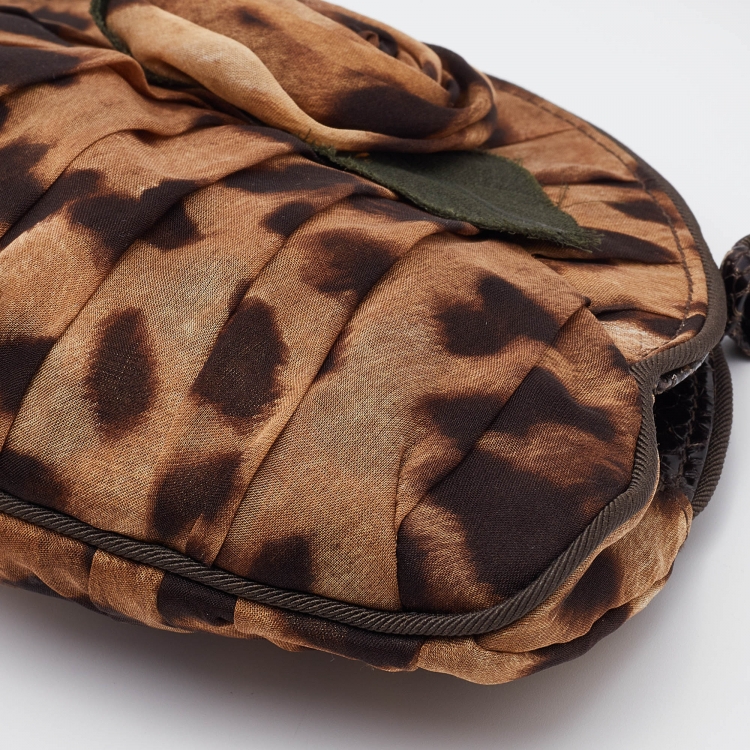 Pre Owned Dolce & Gabbana Dark Brown Leopard Print Fabric Baguette