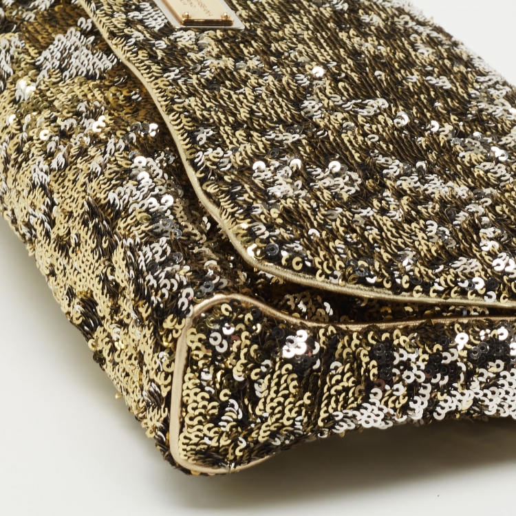 Pre Owned Dolce & Gabbana Gold/Silver Sequin Miss Charles Shoulder Bag