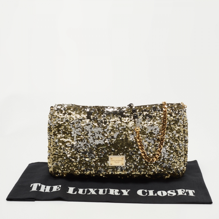 Pre Owned Dolce & Gabbana Gold/Silver Sequin Miss Charles Shoulder Bag