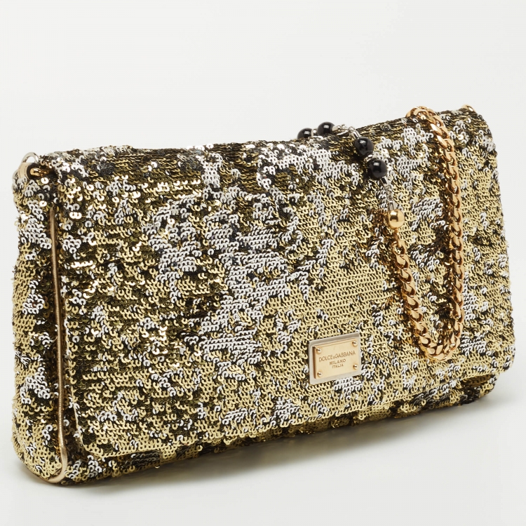 Pre Owned Dolce & Gabbana Gold/Silver Sequin Miss Charles Shoulder Bag