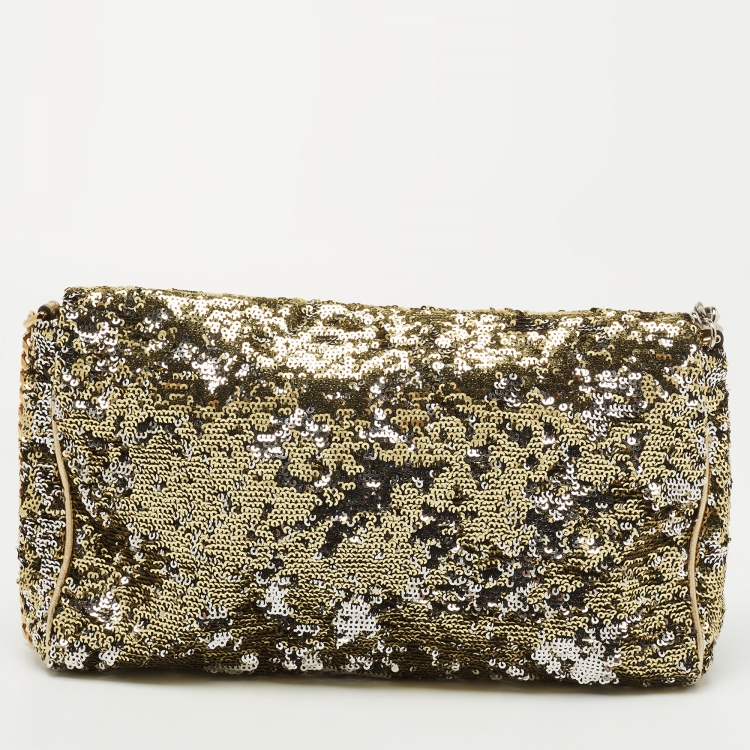 Pre Owned Dolce & Gabbana Gold/Silver Sequin Miss Charles Shoulder Bag