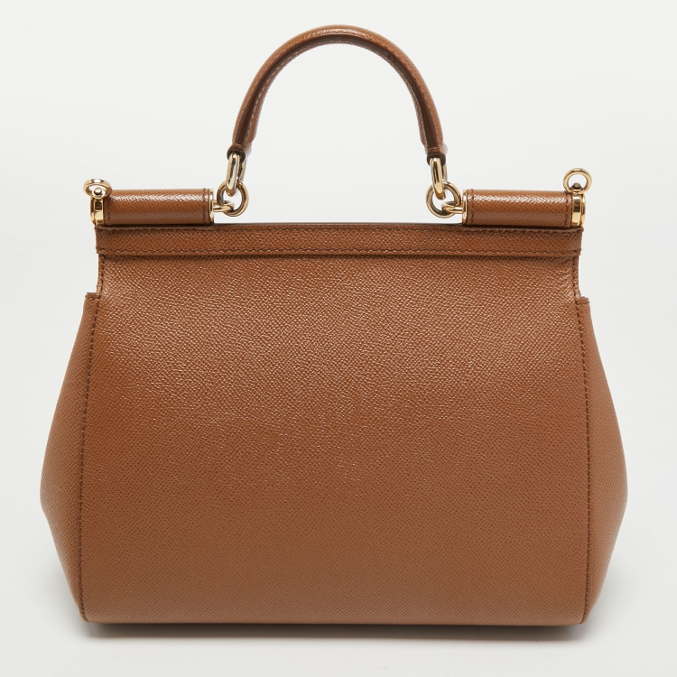 Pre Owned Dolce & Gabbana Brown Leather Medium Miss Sicily Top Handle Bag
