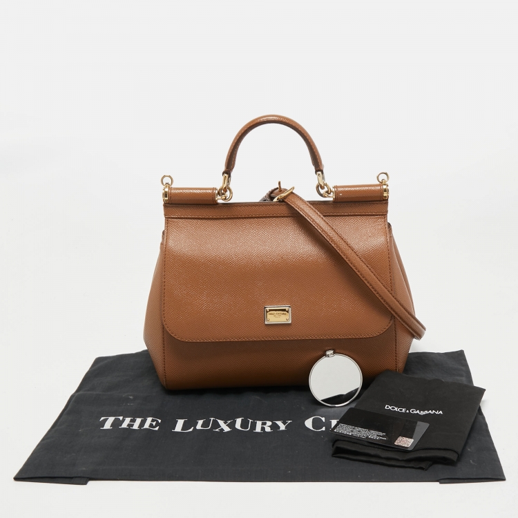 Pre Owned Dolce & Gabbana Brown Leather Medium Miss Sicily Top Handle Bag