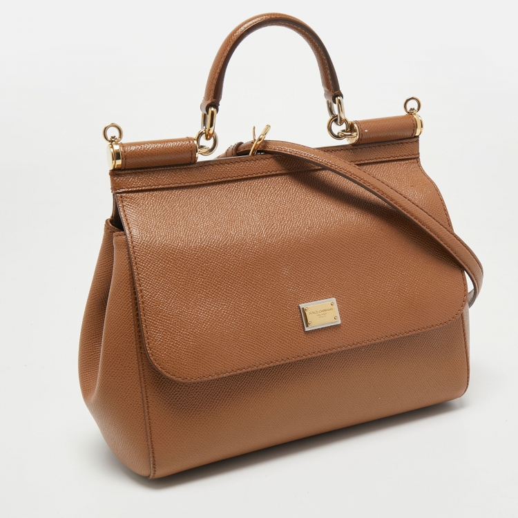 Pre Owned Dolce & Gabbana Brown Leather Medium Miss Sicily Top Handle Bag