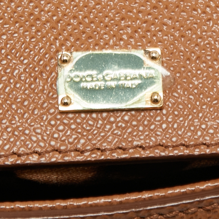 Pre Owned Dolce & Gabbana Brown Leather Medium Miss Sicily Top Handle Bag