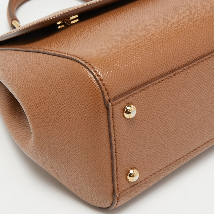 Pre Owned Dolce & Gabbana Brown Leather Medium Miss Sicily Top Handle Bag