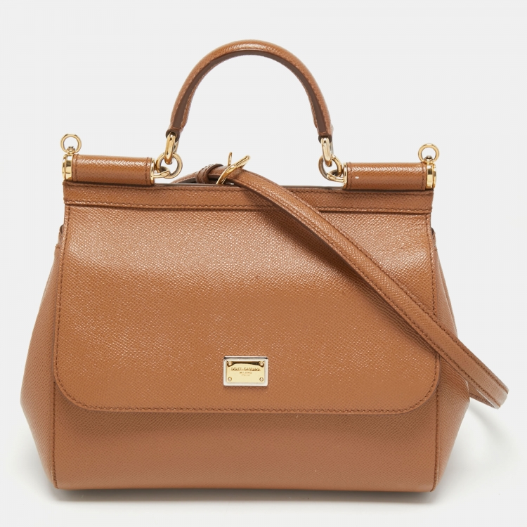 Pre Owned Dolce & Gabbana Brown Leather Medium Miss Sicily Top Handle Bag