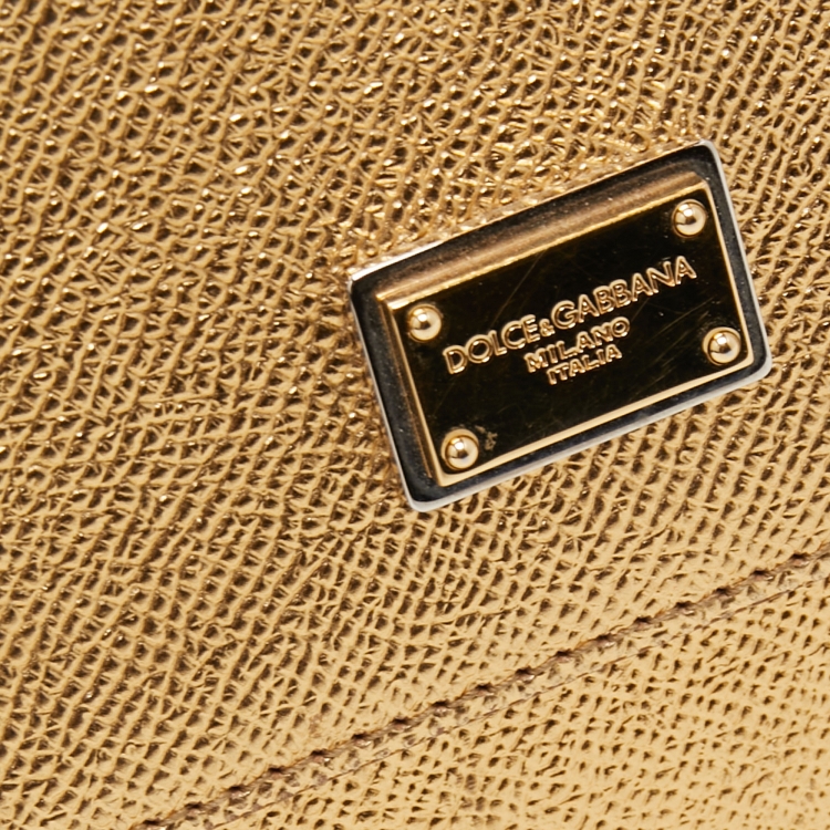 Pre Owned Dolce & Gabbana Metallic Gold Leather Medium Miss Sicily Top Handle Bag