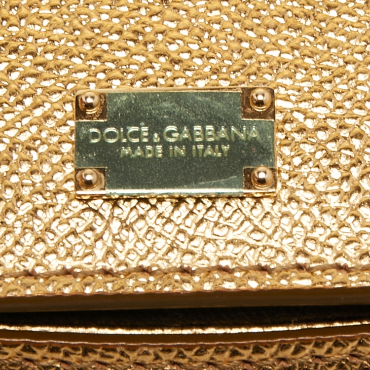 Pre Owned Dolce & Gabbana Metallic Gold Leather Medium Miss Sicily Top Handle Bag
