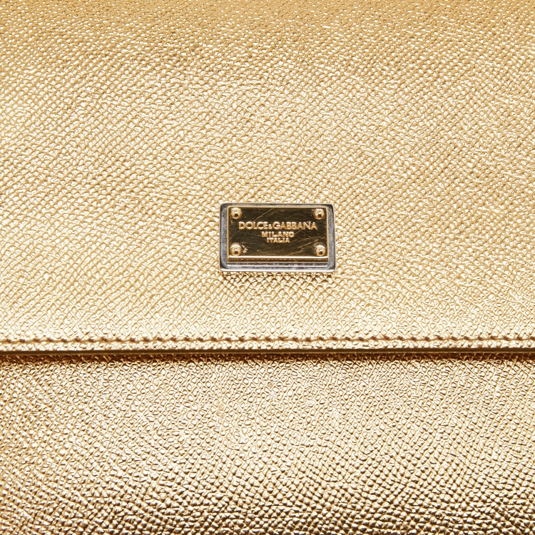 Pre Owned Dolce & Gabbana Metallic Gold Leather Medium Miss Sicily Top Handle Bag