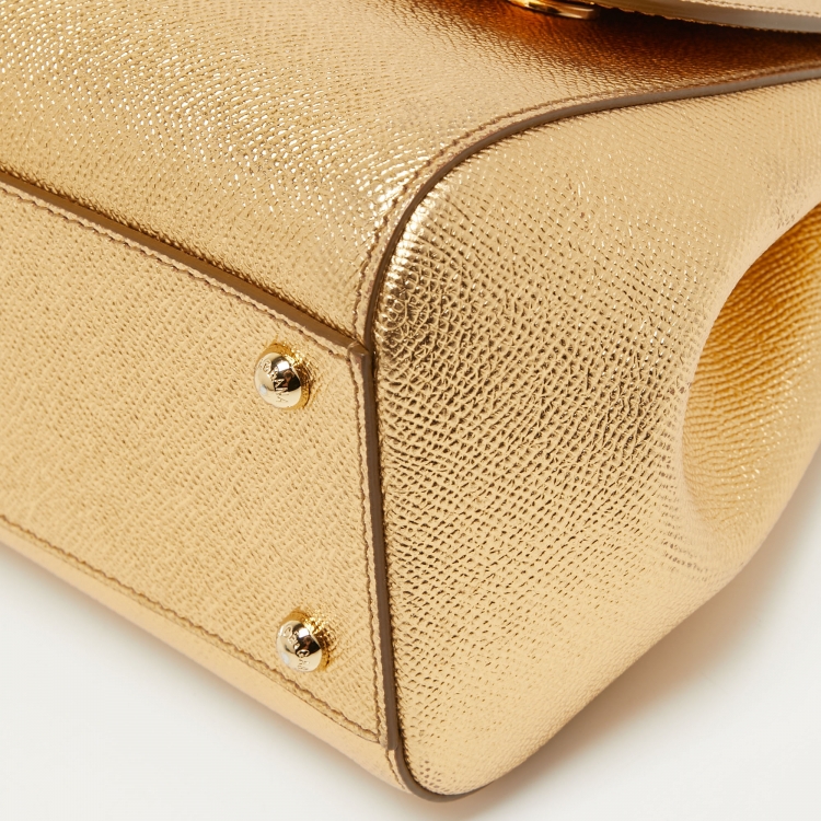 Pre Owned Dolce & Gabbana Metallic Gold Leather Medium Miss Sicily Top Handle Bag