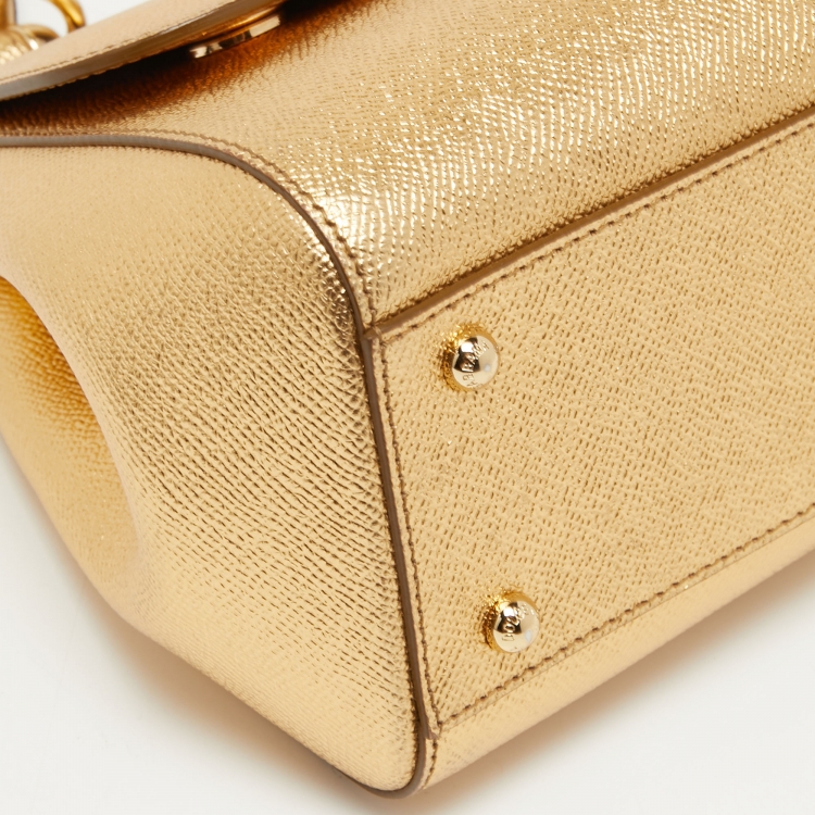 Pre Owned Dolce & Gabbana Metallic Gold Leather Medium Miss Sicily Top Handle Bag
