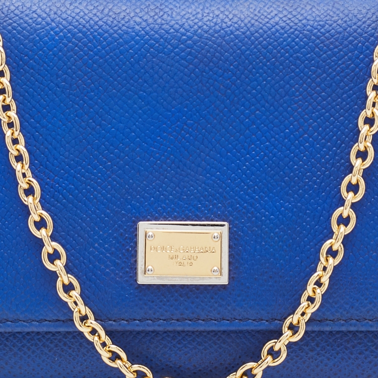 Pre Owned Dolce & Gabbana Blue Leather Miss Sicily Von Wallet on Chain