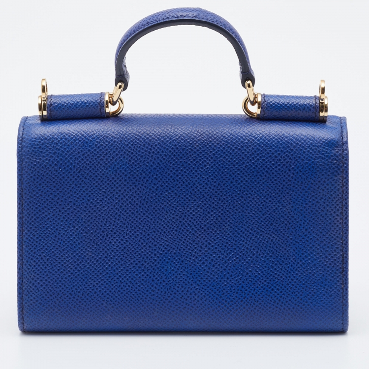 Pre Owned Dolce & Gabbana Blue Leather Miss Sicily Von Wallet on Chain