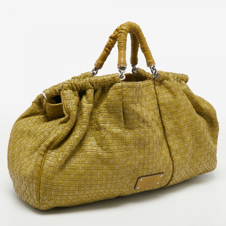 Pre Owned Dolce & Gabbana Green Woven Leather Miss Lexington Hobo
