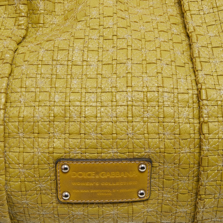Pre Owned Dolce & Gabbana Green Woven Leather Miss Lexington Hobo